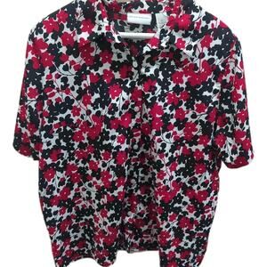Alfred Dunner Blouse Women's Size XL 16 Button Shirt Red Black Floral Bloomcore